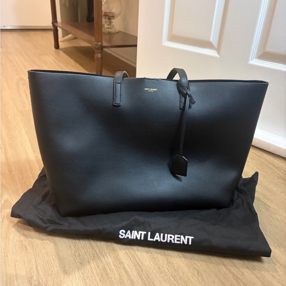 Saint Laurent Black Leather Shopper Tote
